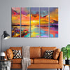 999Store 5 panel wall painting wall frames for living room with frame wall hanging Abstract sun or dawn sun over the mountains