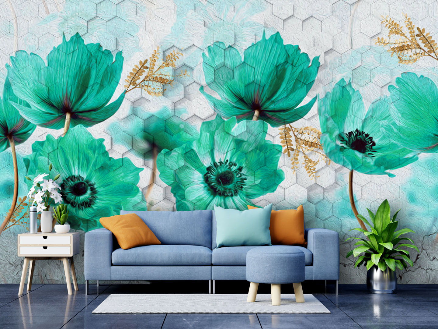 999Store designer beautiful 3D green floral flower decor wall paper