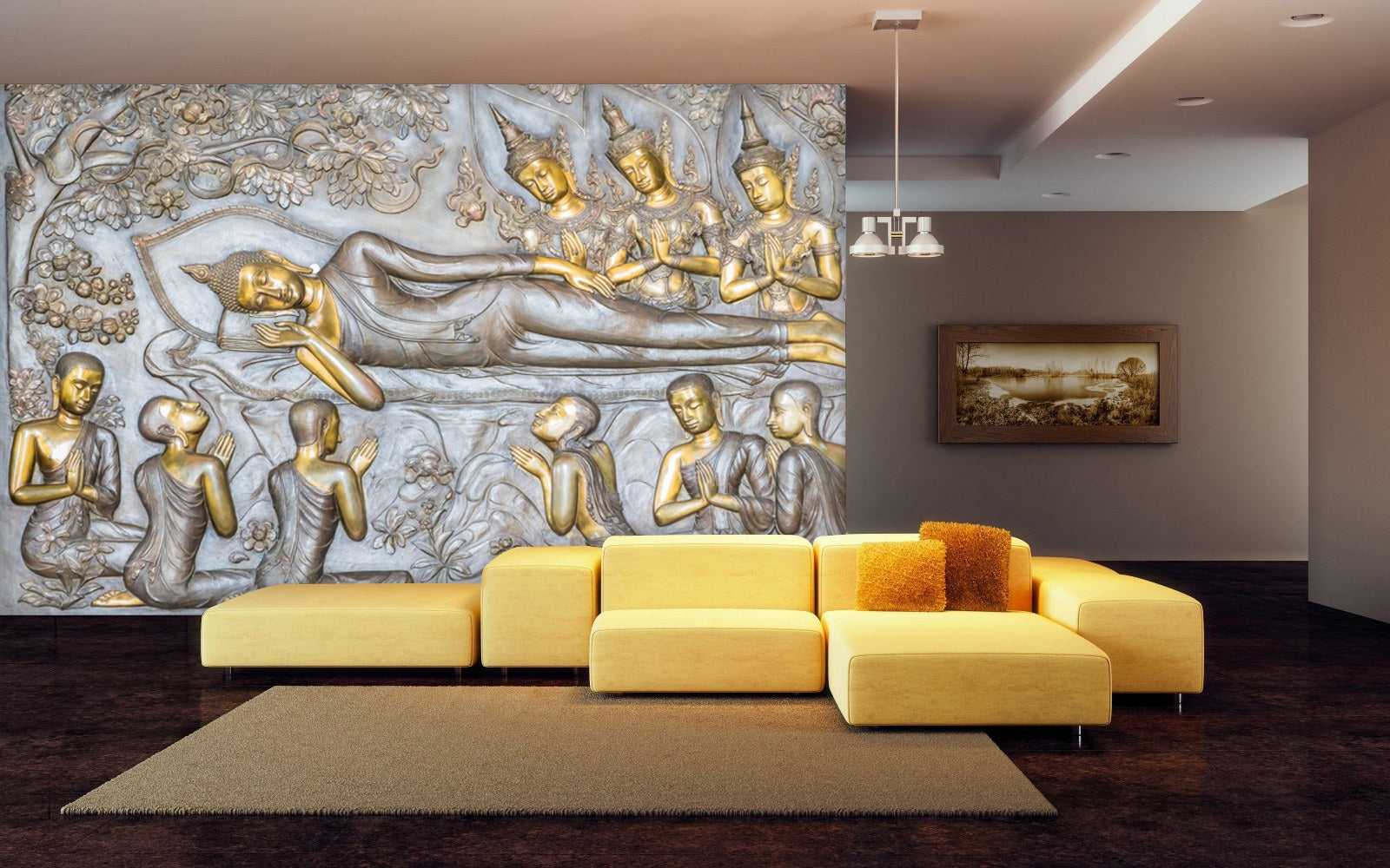 999Store 3D Golden Meditating Buddha Mural Wallpapers for Walls ,Wallp