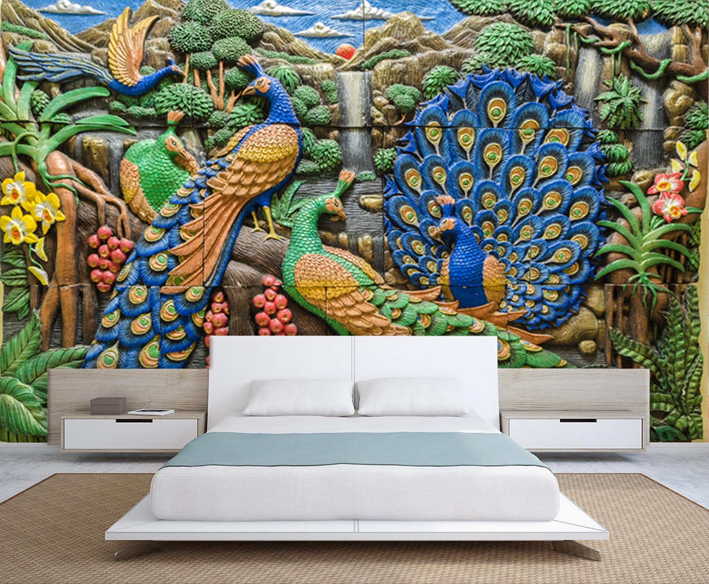 Embossed effect Peacock 3D / 5D / 8D wall murals / custom wallpaper -  DCWM20061324 - Decor City