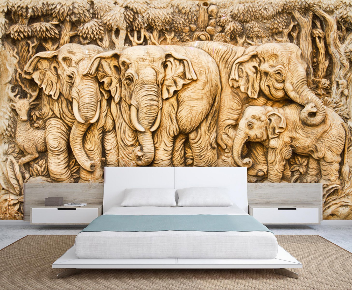 PVC Elephant 3D Wallpaper Packaging Type Roll